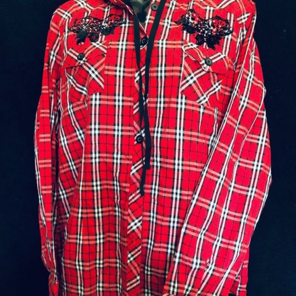 Cowgirl Up Hooded Long Sleeve Western Shirt XL